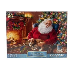 Springbok 1000 Piece Puzzle Santa Christmas Fireplace Cat Holiday USA NEW
